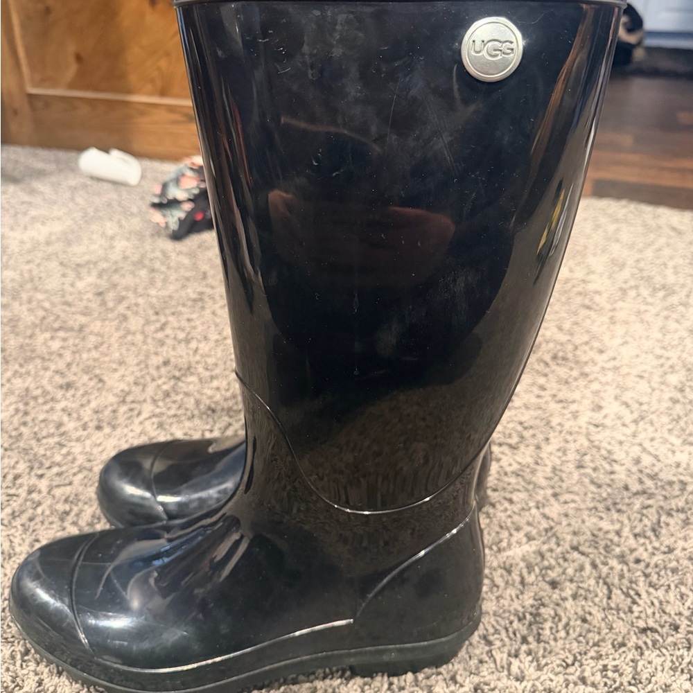 UGG Glossy Black Tall Rain Boots